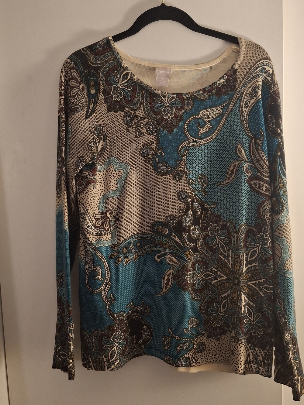 Chico's Women's Teal Paisley Long Sleeve Top